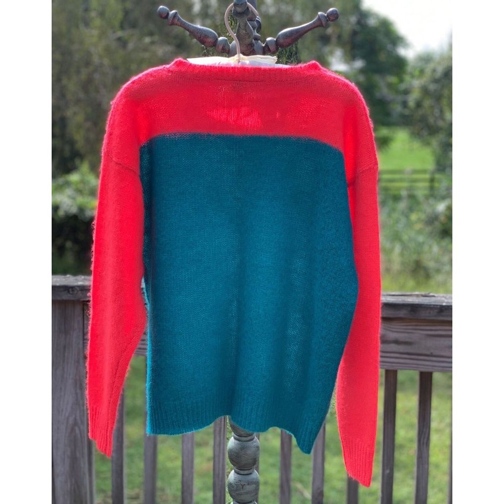 VINTAGE 1980s STEPHEN SPROUSE COLOR BLOCK RED BLUE MOHAIR SWEATER ~ LARGE - Picture 2 of 9